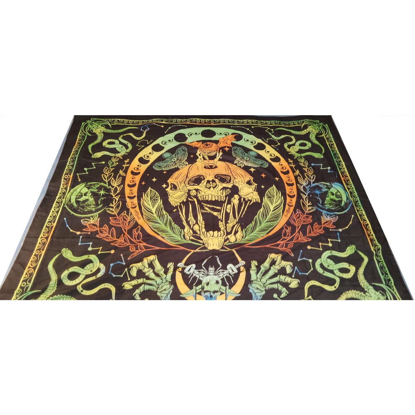Krelymics Black Light Skull Snake Tapestry UV Reactive Glow Wall Hanging 51"x59"