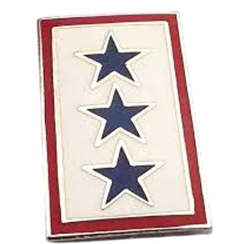 Blue Star Service Flag 3‑Star Hat/Lapel/Brooch Pin, 7/8" × 1/2" Clutchback Pin