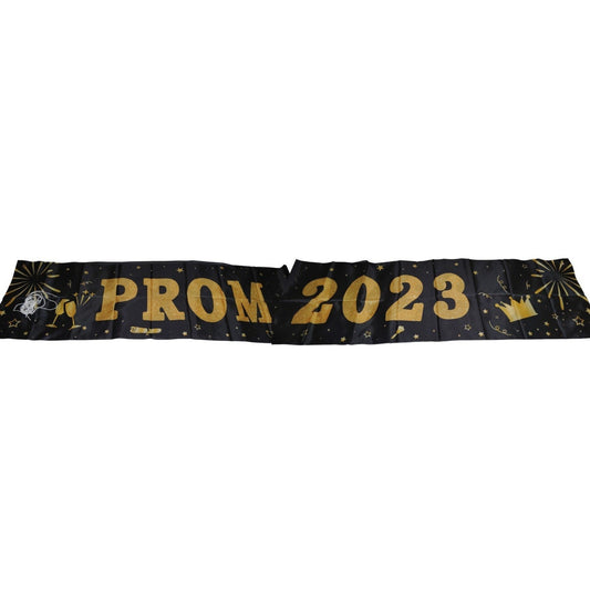 Prom Banner Decorations for 2023, Black & Gold Prom Decorations, 9.8 X 1.6 ft