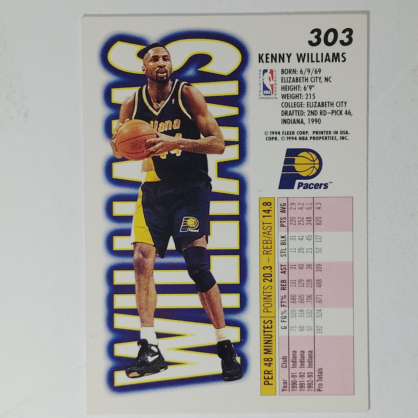 1993–94 Fleer Kenny Williams #303 – Indiana Pacers – Forward – VG/EX