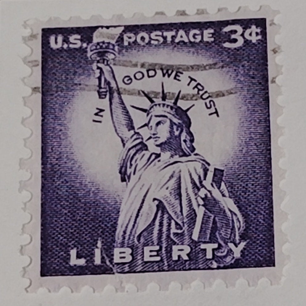 1954 3¢ Statue of Liberty Stamp, Liberty Series – Scott #1035, “In God We Trust”