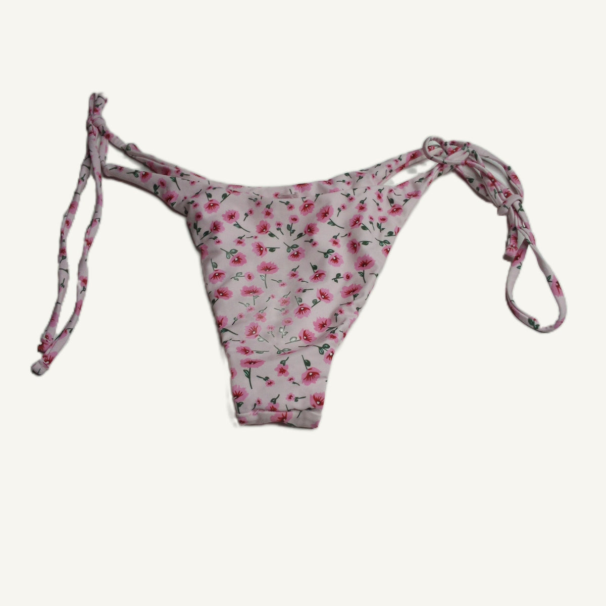 Pink Floral Side Tie Bikini Bottoms Women's Size L Swimwear