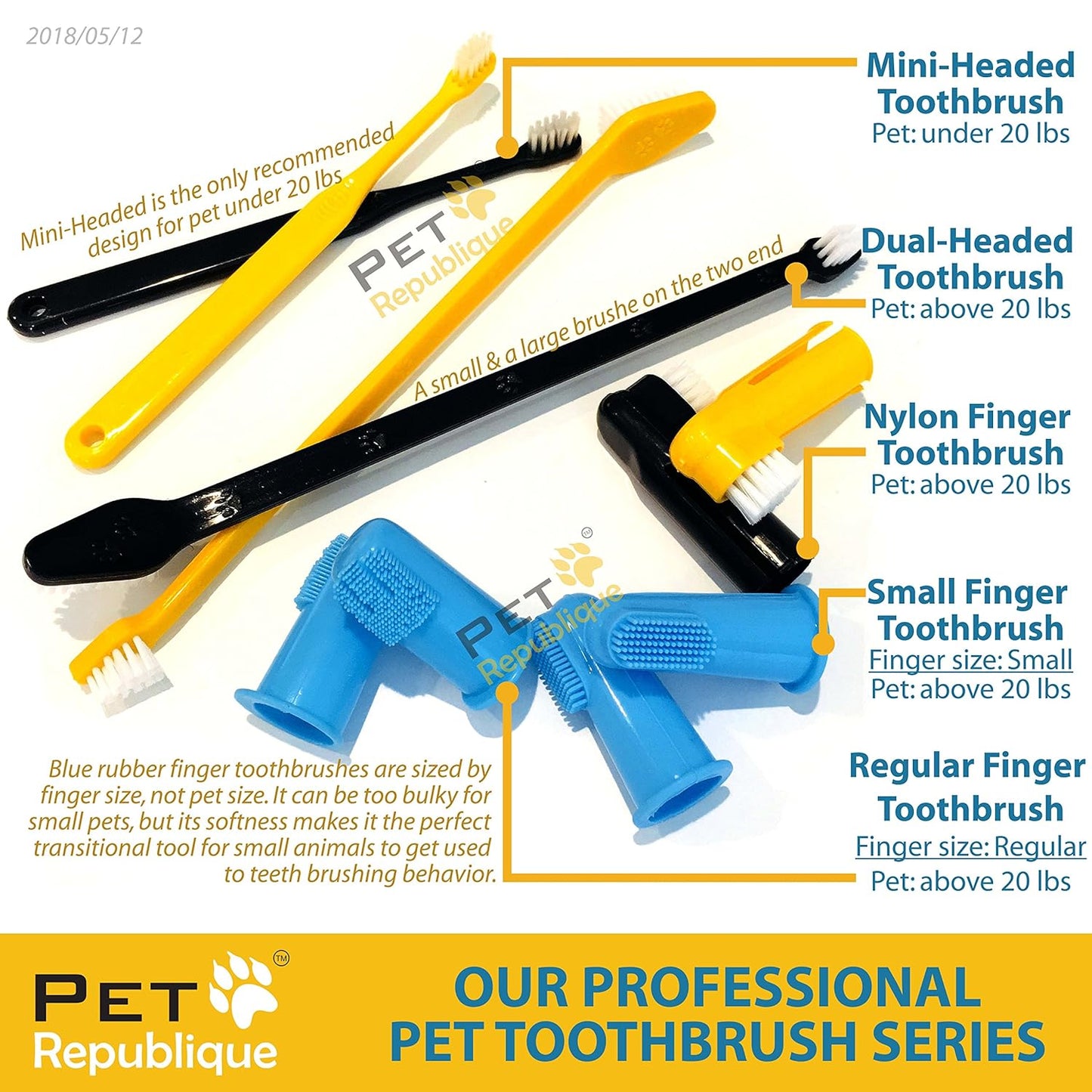 Pet Republique Dog & Cat Finger Toothbrush 6‑Count Soft Silicone Brushes