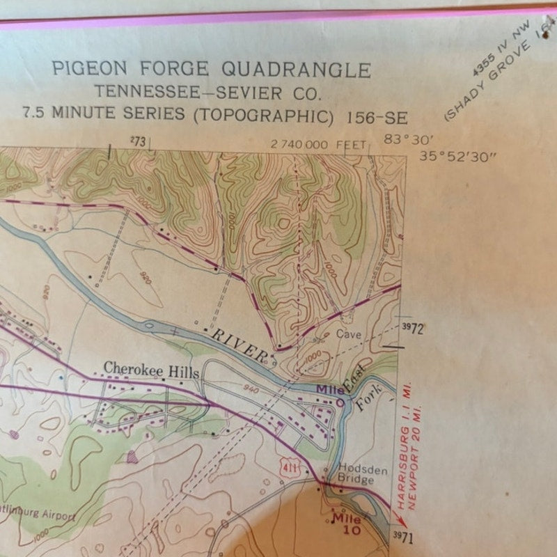 Vintage 1956/1970 Pigeon Forge, TN Topographic Map (TVA) USGS 27"x22"