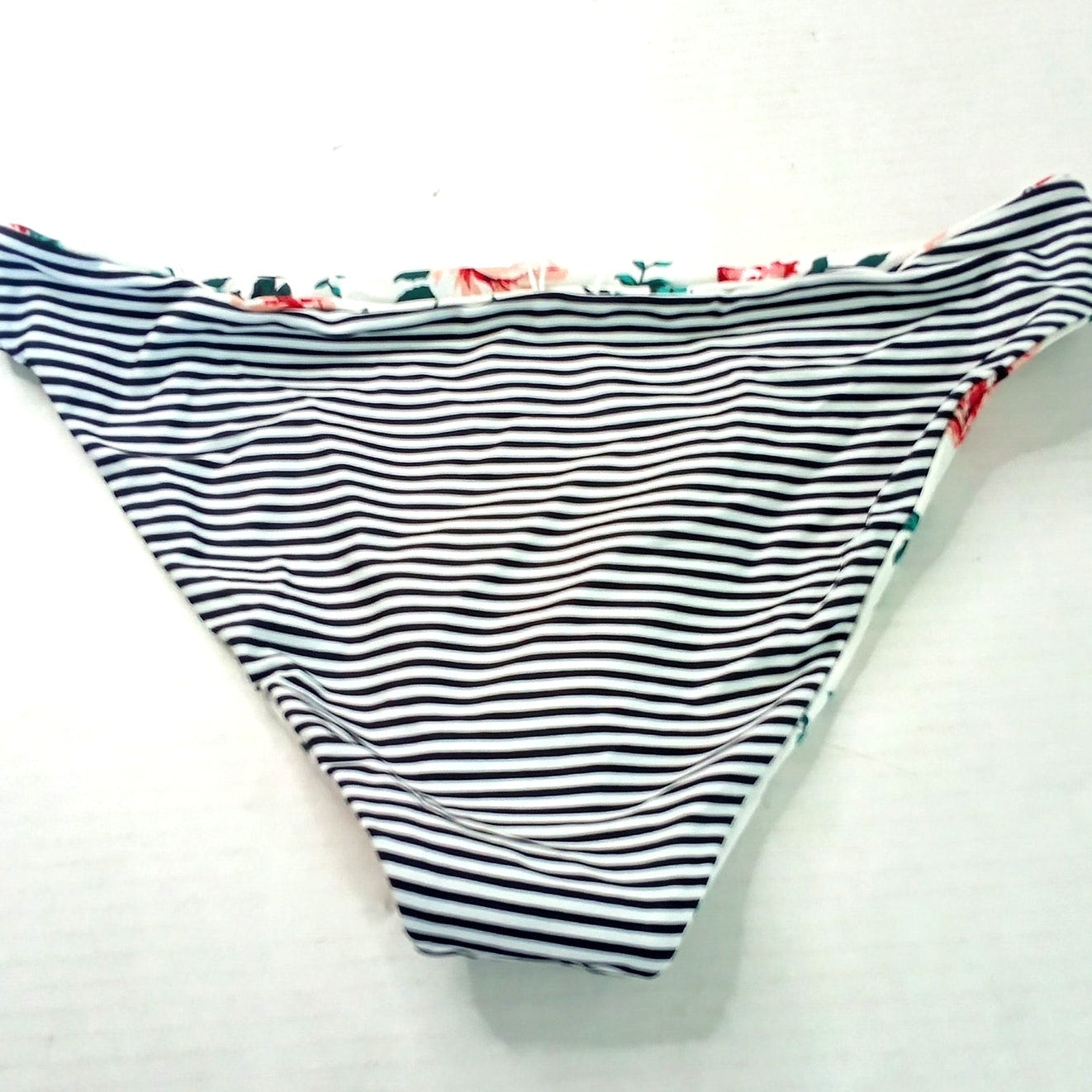 Cupshe Floral Striped Reversible Bikini Bottoms Women’s Swim Low Mid Rise Medium