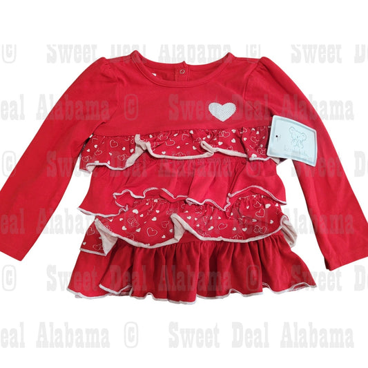 Koala Kids Red Heart Ruffle LS Dress – 18–24M, Cotton/Spandex 28-30LB 33-35"H