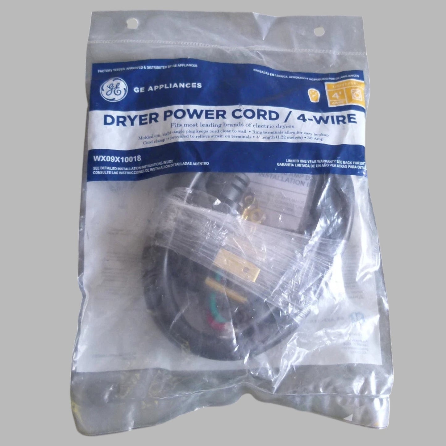 GE 4 ft. 30 Amp Dryer Cord – 4-Prong – Heavy-Duty – WX09X10018