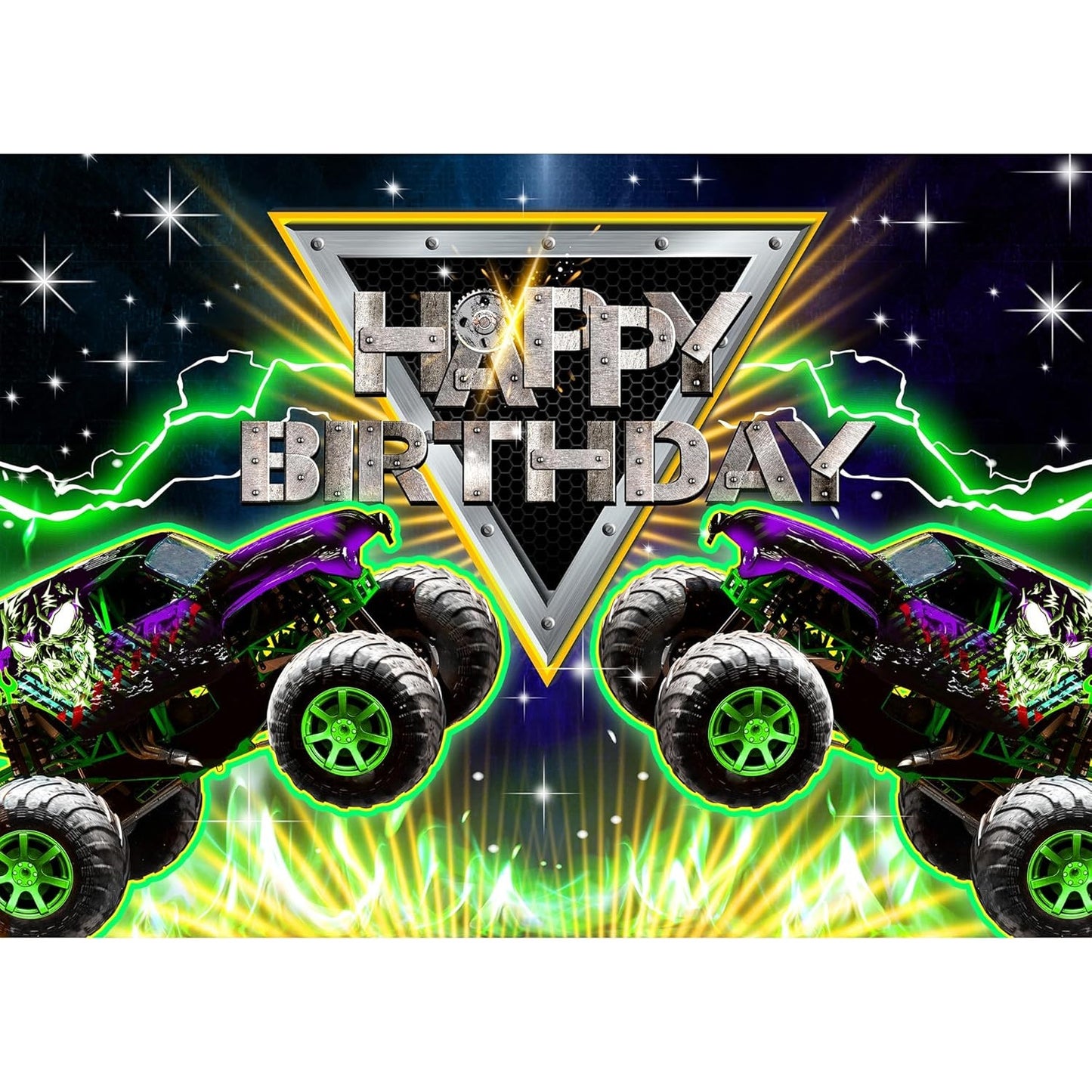 Monster Truck Birthday Backdrop 7×5 ft Green Car Racing Party Background