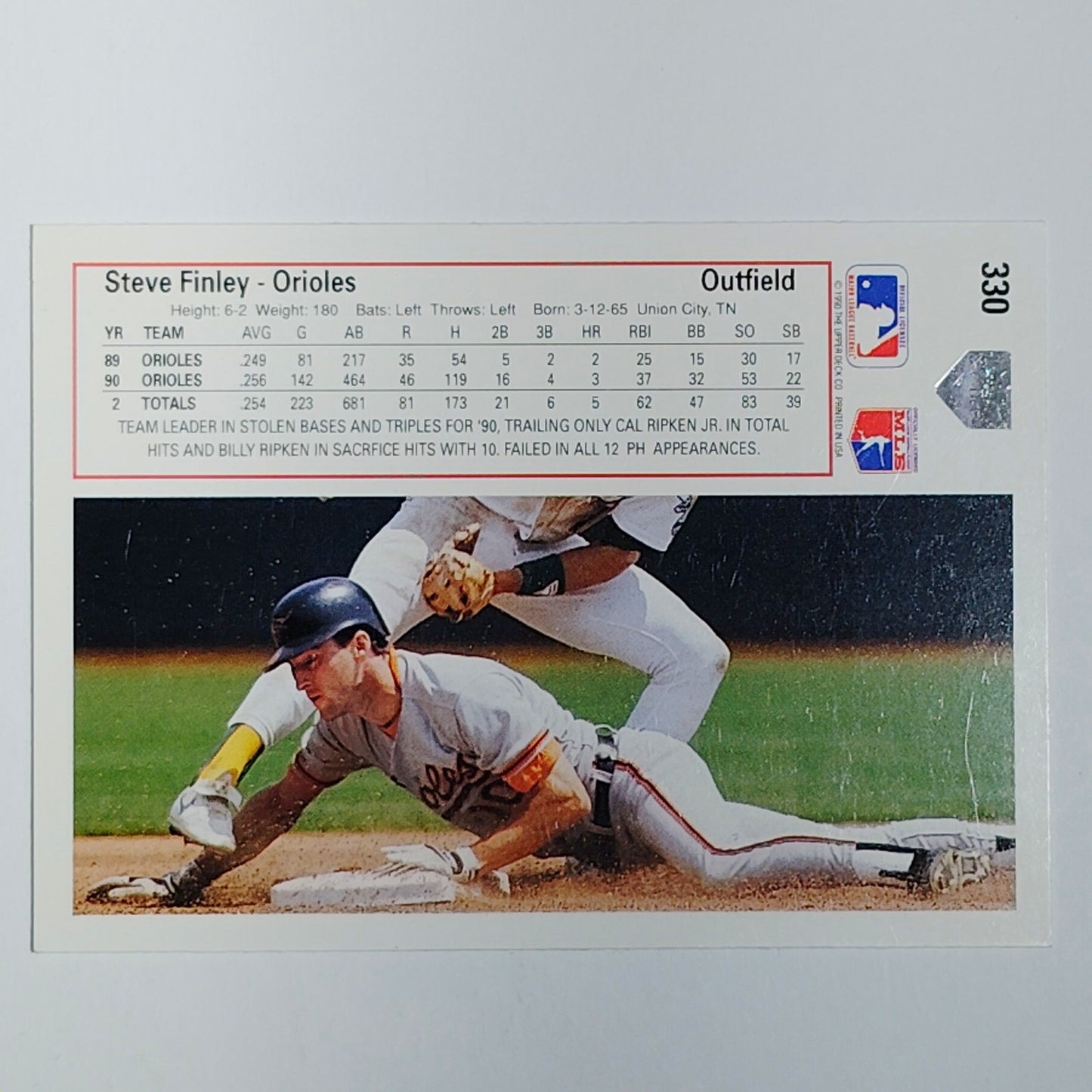 1991 Upper Deck Steve Finley #330 Baltimore Orioles Outfield -Early Career VG/EX