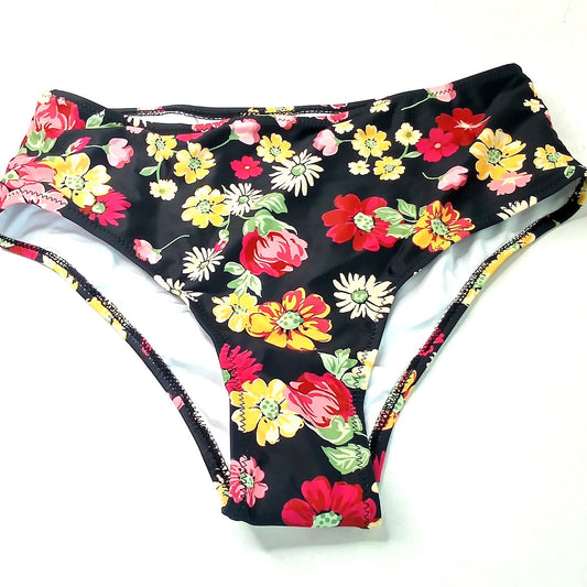 BeachSissi Black Floral High Waisted Bikini Bottoms Women’s Small