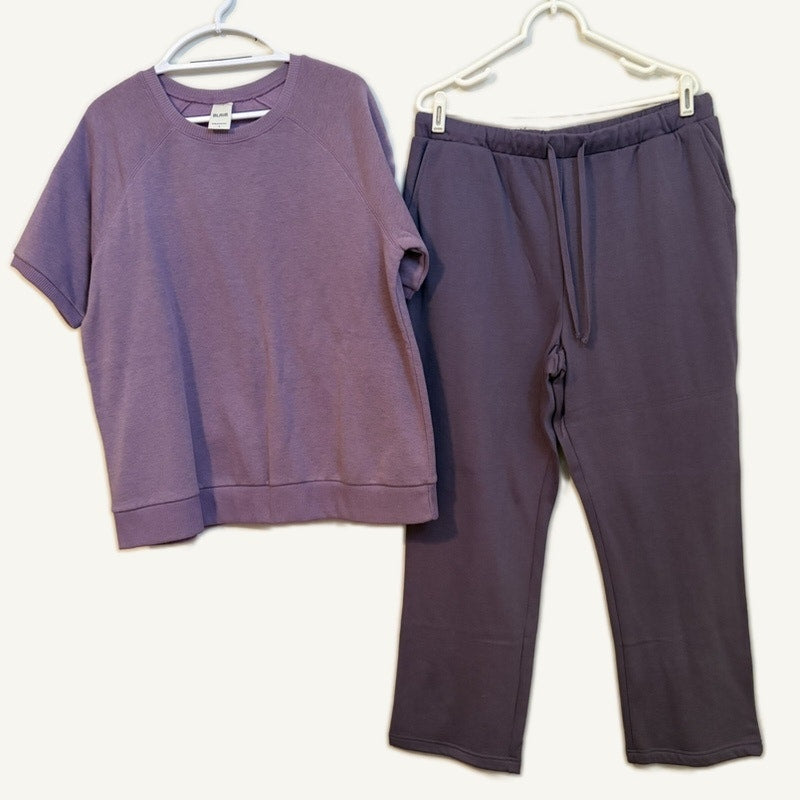 Blair Women's Purple Short Sleeve Sweatshirt & Sweatpants Lounge Set L