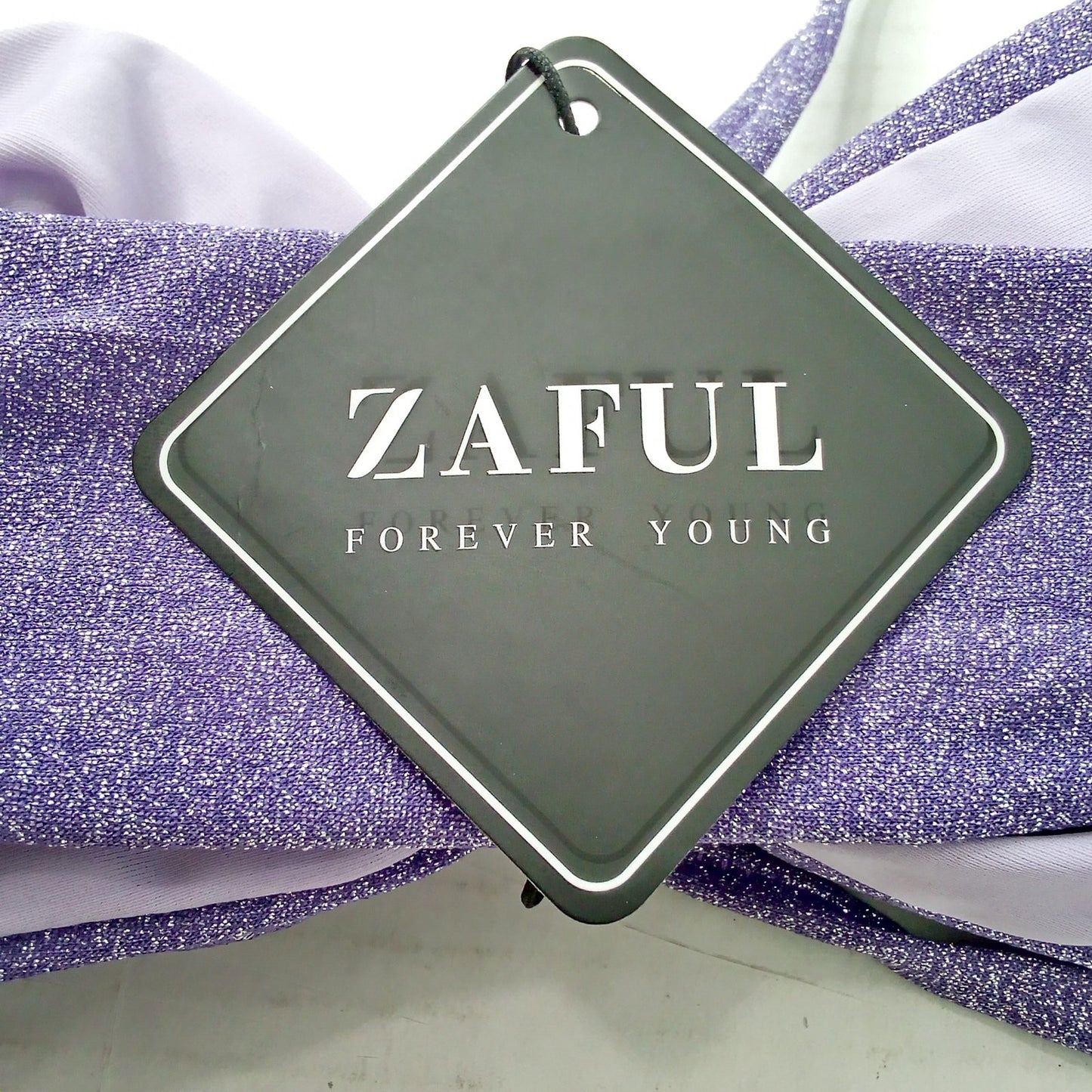 ZAFUL Cinched Tie Side Metallic Glitter Sparkle Bandeau Bikini Swimwear - S (4)