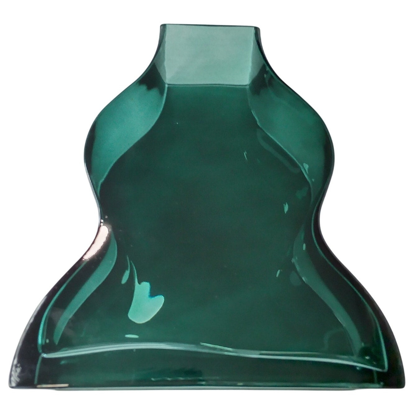 Heavy Large Teal Curved Glass Vase – Threshold, 10" × 9" × 3"