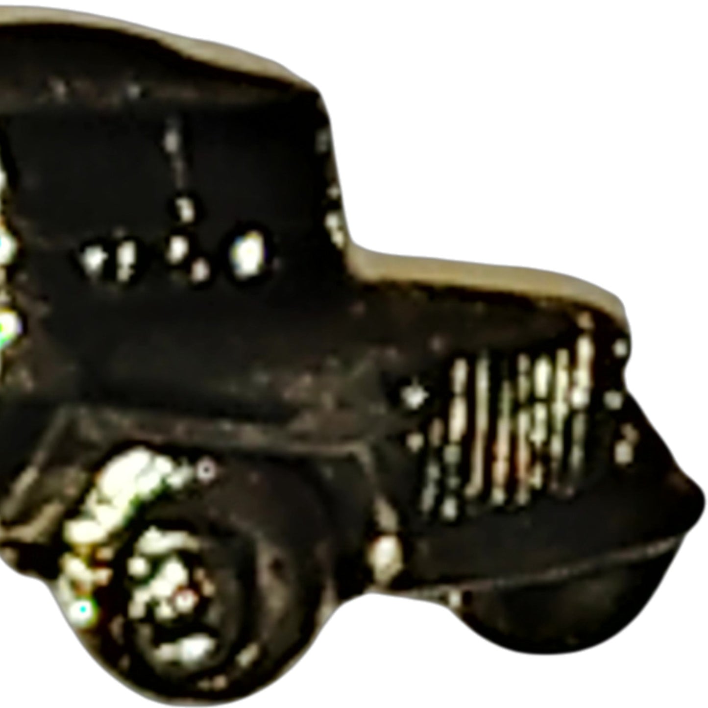 WWII Military Jeep Hat Lapel Brooch Pin, Patinated Gold, Rubber Back 7/8" x 1/2"