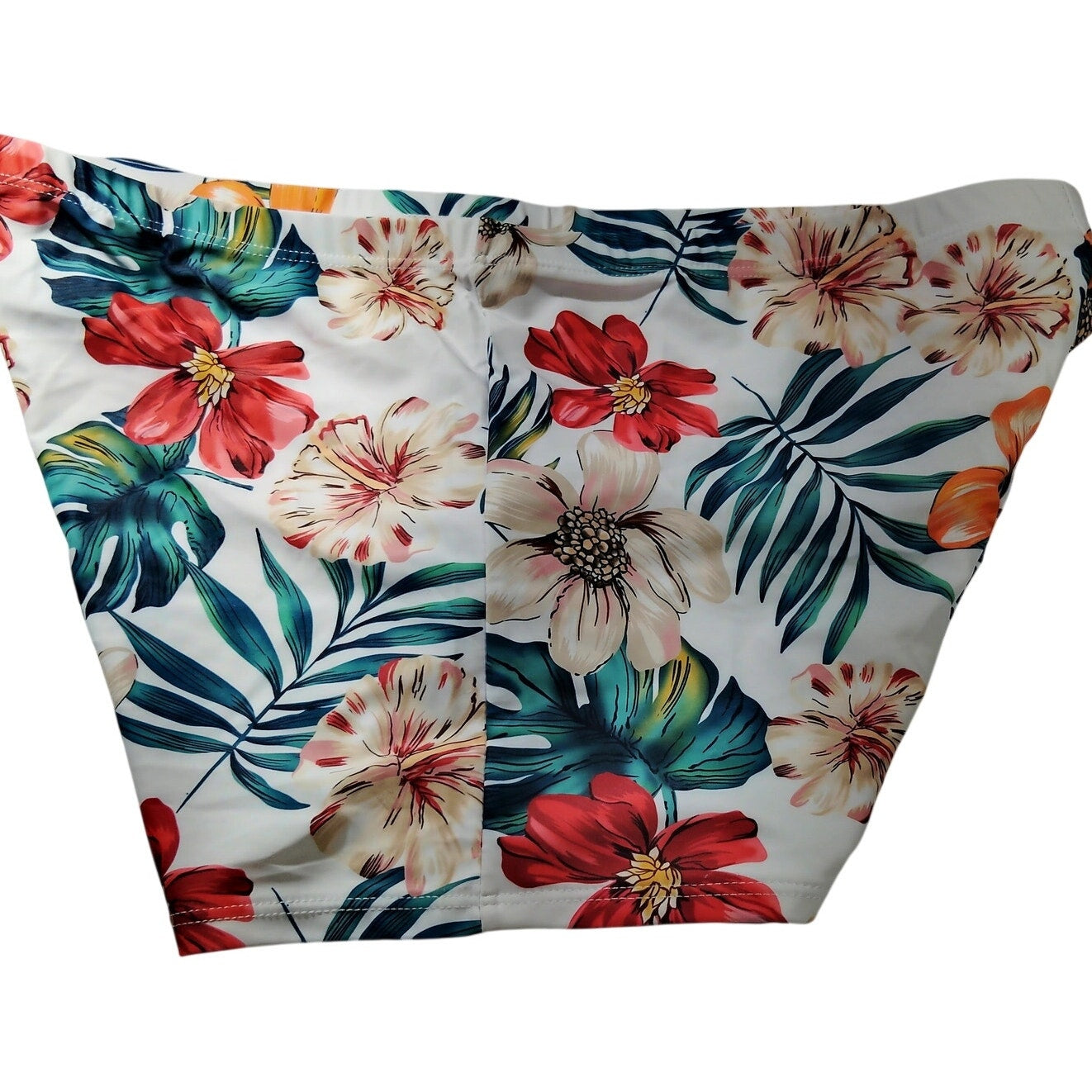 Women’s Tropical Floral Pull‑On Swim Shorts – White Multi – XXL (12) – NWOT