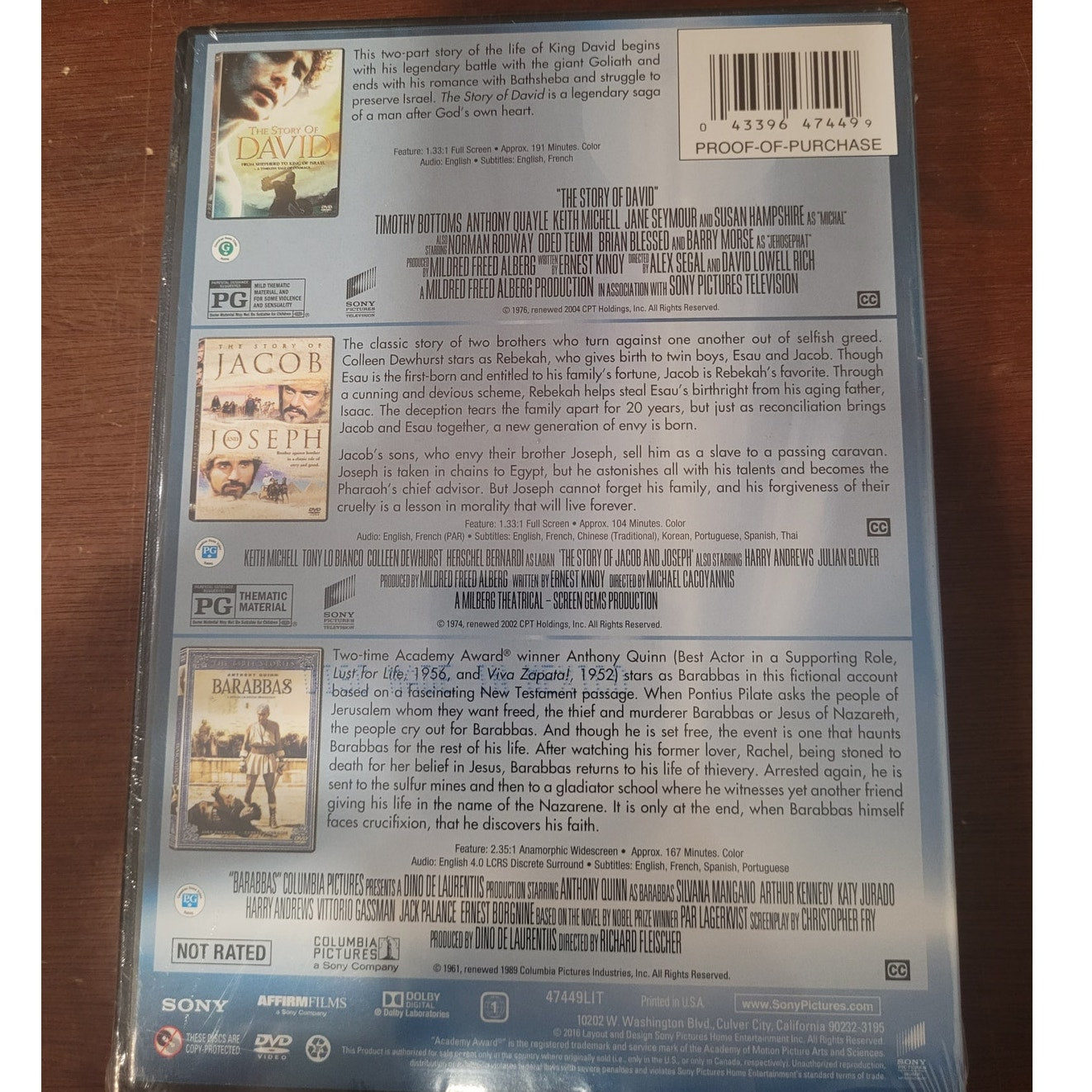 3 Movies - Barabbas Story of David Story of Jacob and Joseph DVD Biblical Drama