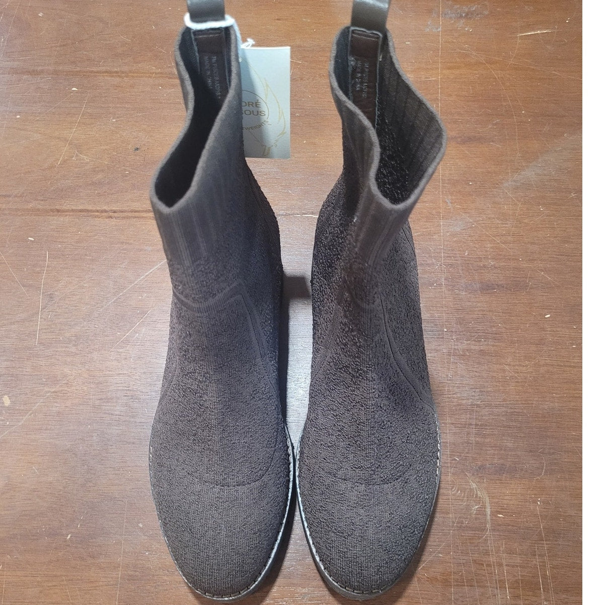 André Assous Pisces Bootie, Chocolate, Womens 7M, Sock Knit Ankle Boot, AA2PIS21