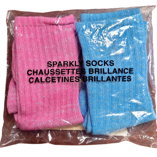Avon Products- 6 Pairs, Pink (3) / Blue (3), Sparkle Socks for Girls, Size SM/MD