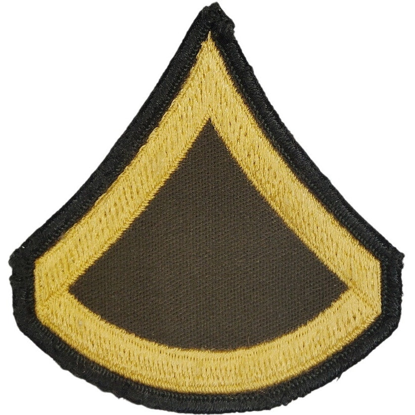 Vintage US Army PFC E‑3 Rank Patch Gold on Black Sew‑On 3‑3/8" × 3" Single Unit