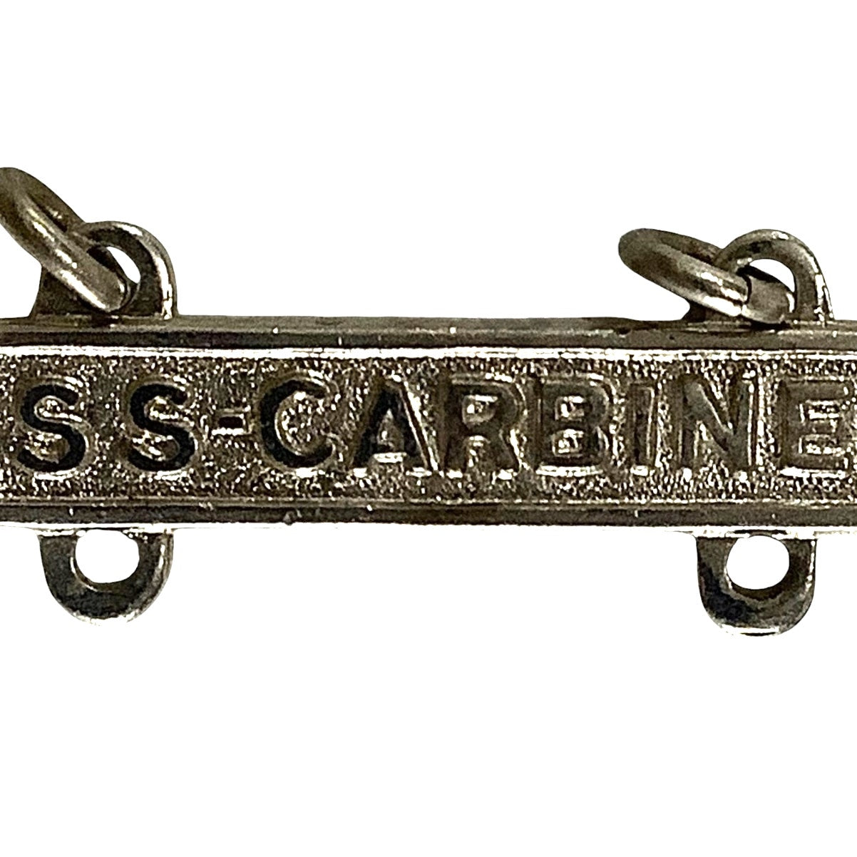 Military Qualification Bar, SS-Carbine, Silver Text and Background, 1/2"H x 1"W