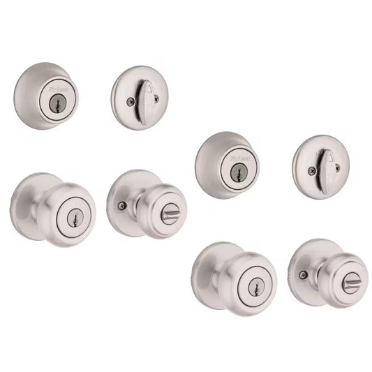 Kwikset (2-PK) Cove Satin Nickel Entry Door & Single Cylinder Deadbolt, SmartKey