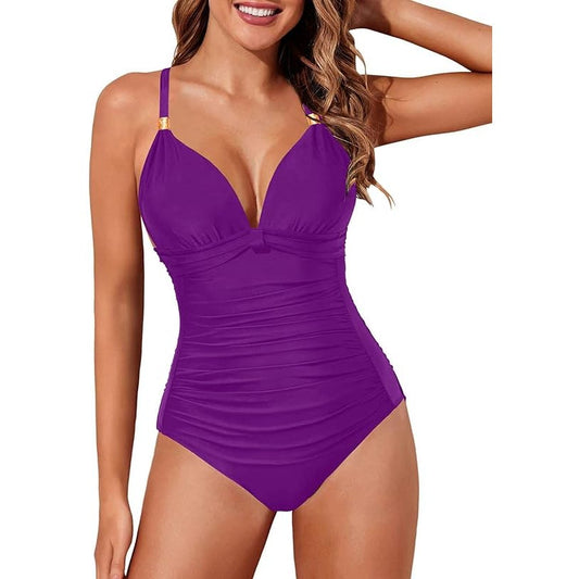 Aqua Eve Tummy Control Swimsuit One Piece Push Up Slimming Swimwear Purple S
