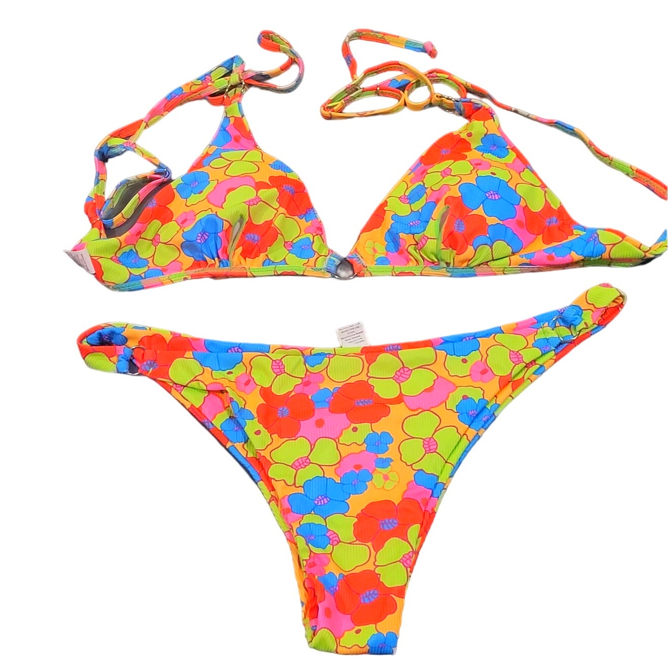 SOLY HUX Retro Flower Power Print Spaghetti Strap Bikini 2 Piece Suit, L (10-12)