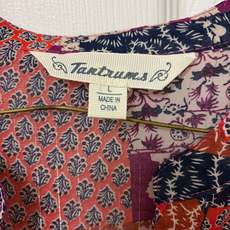 Tantrums Multicolor Patchwork Sheer Floral & Geometric Top L