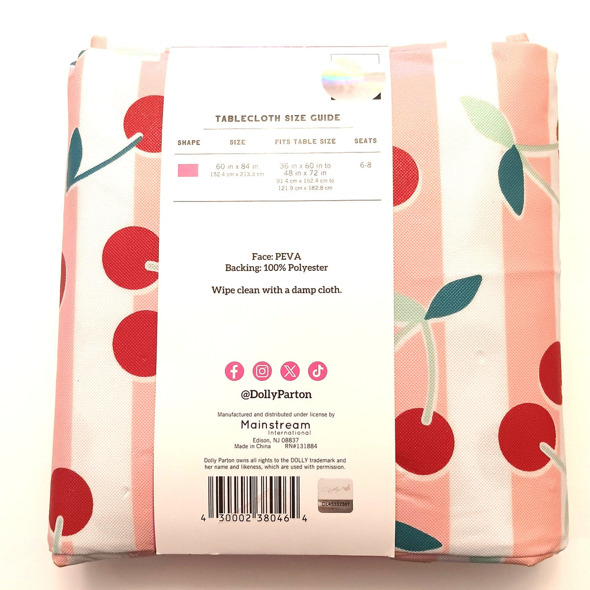 Dolly Parton Cherry Blossom PEVA Tablecloth 60x84 - Pink Stripe Floral