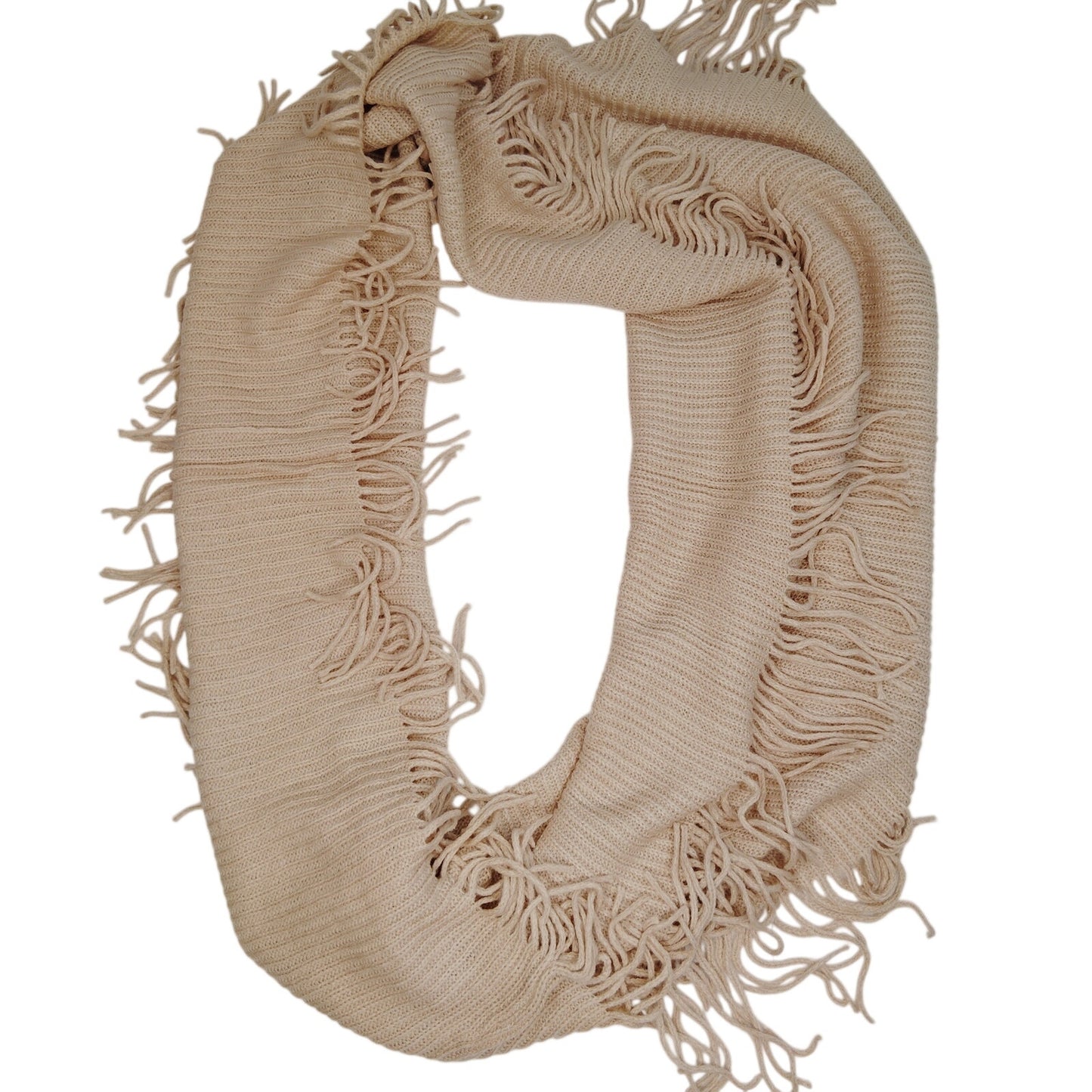 Lucky Leaf Infinity Scarf w/ Tassels Lightweight 100% Acrylic Solid Light Pink