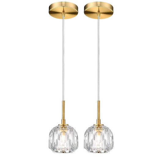 AUTELO 2-Pk Gold Pendant Lights Kitchen Island - Heavy Crystal Vintage Pendants