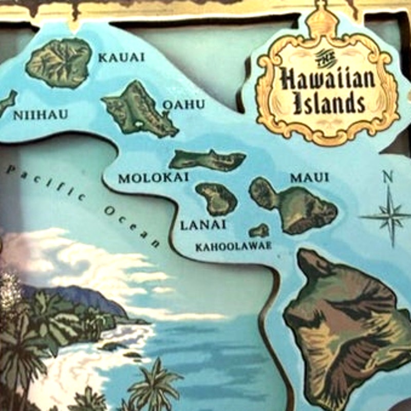 Hawaii Island Chain 3‑D Magnet MDF Wood Souvenir 2‑3/4" × 2‑3/4"