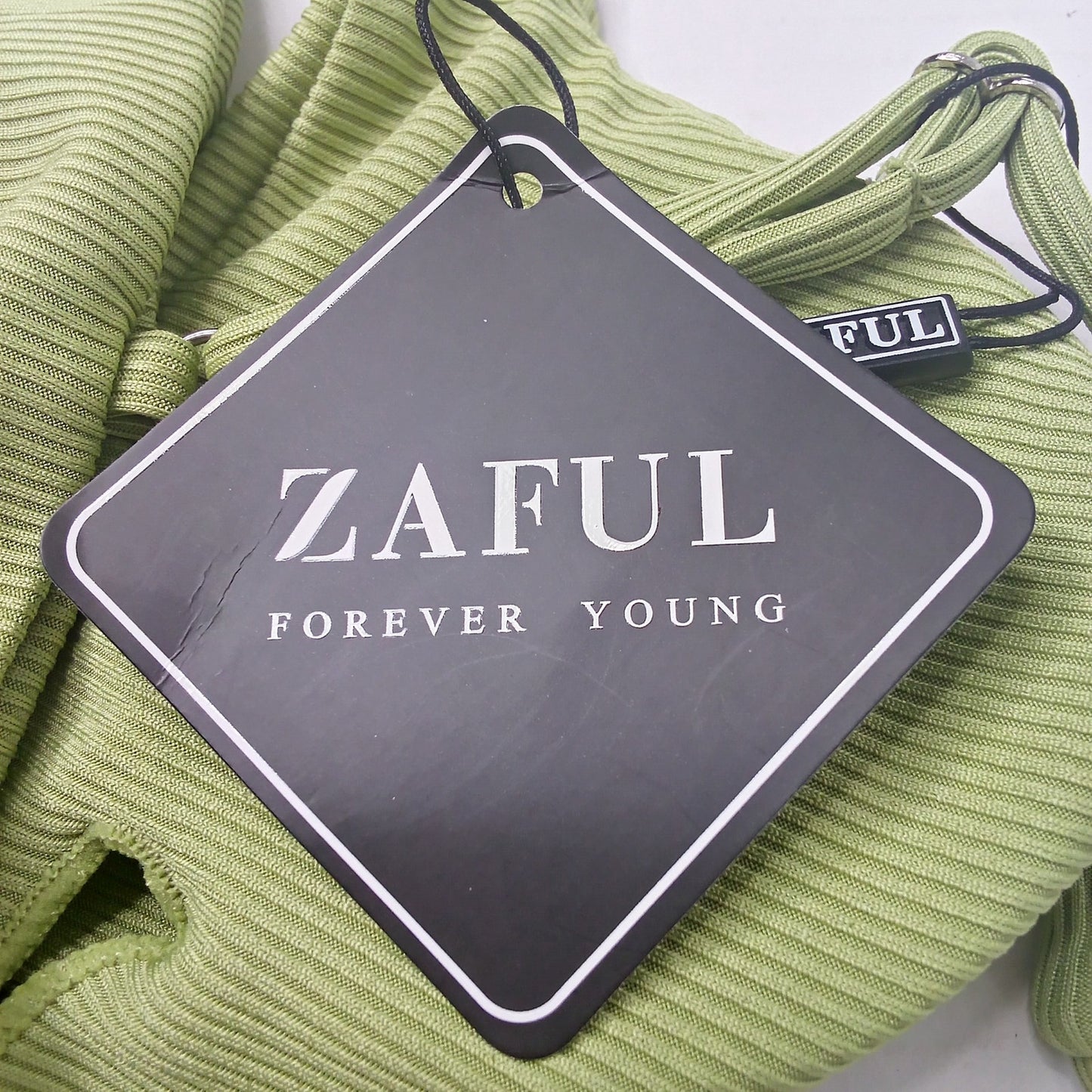 Zaful O‑Ring Bikini Top Glitter Green Spaghetti Strap Swim Top Medium (6)