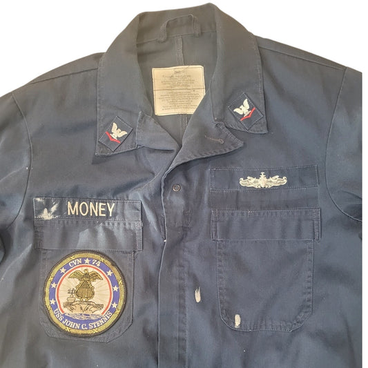 Navy Utility Coverall 48R  USS John C. Stennis CVN-74 PO3 & Warfare Insignia