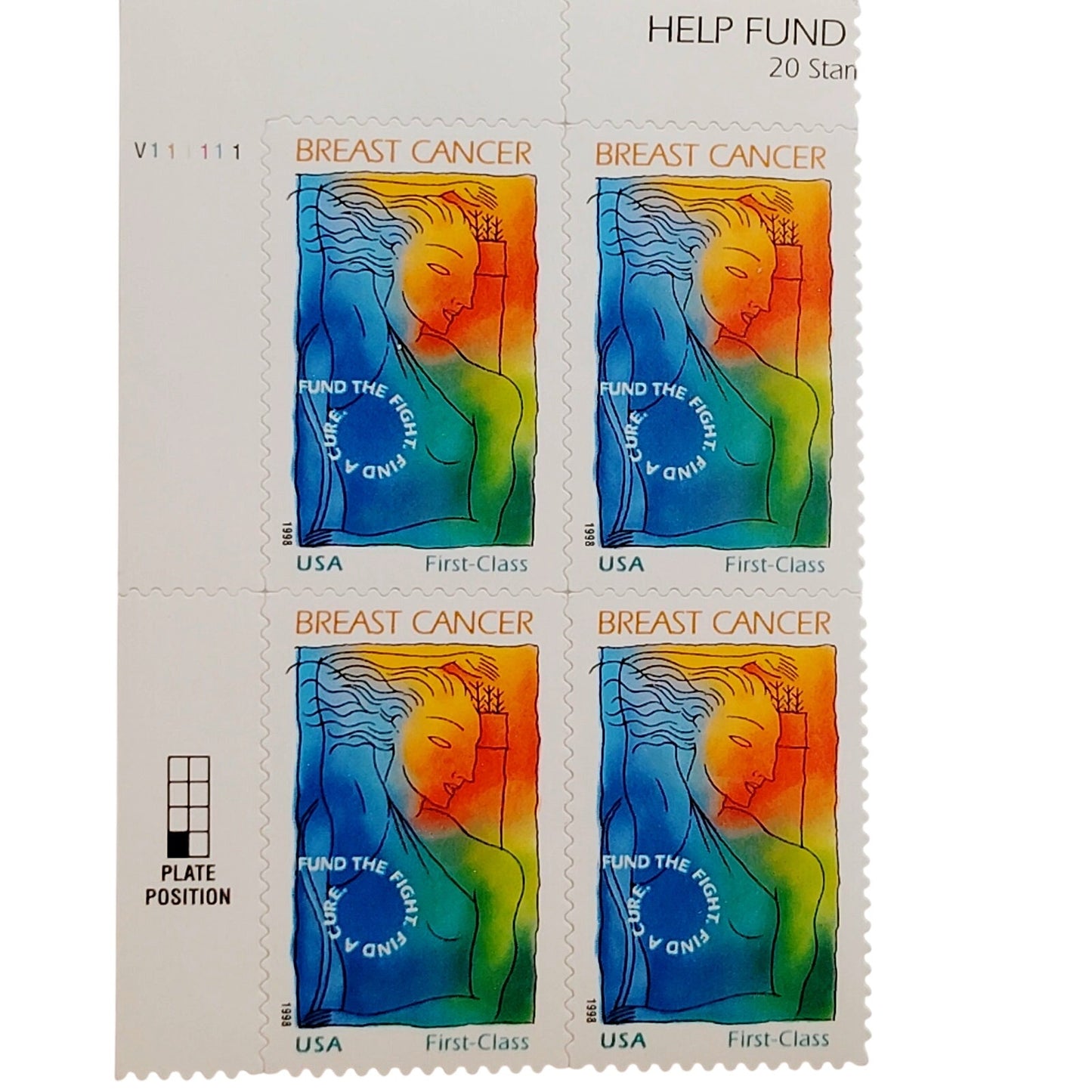 Block of 4 – 1998 USA 40¢ Breast Cancer Research MNH Scott B1 Semipostal