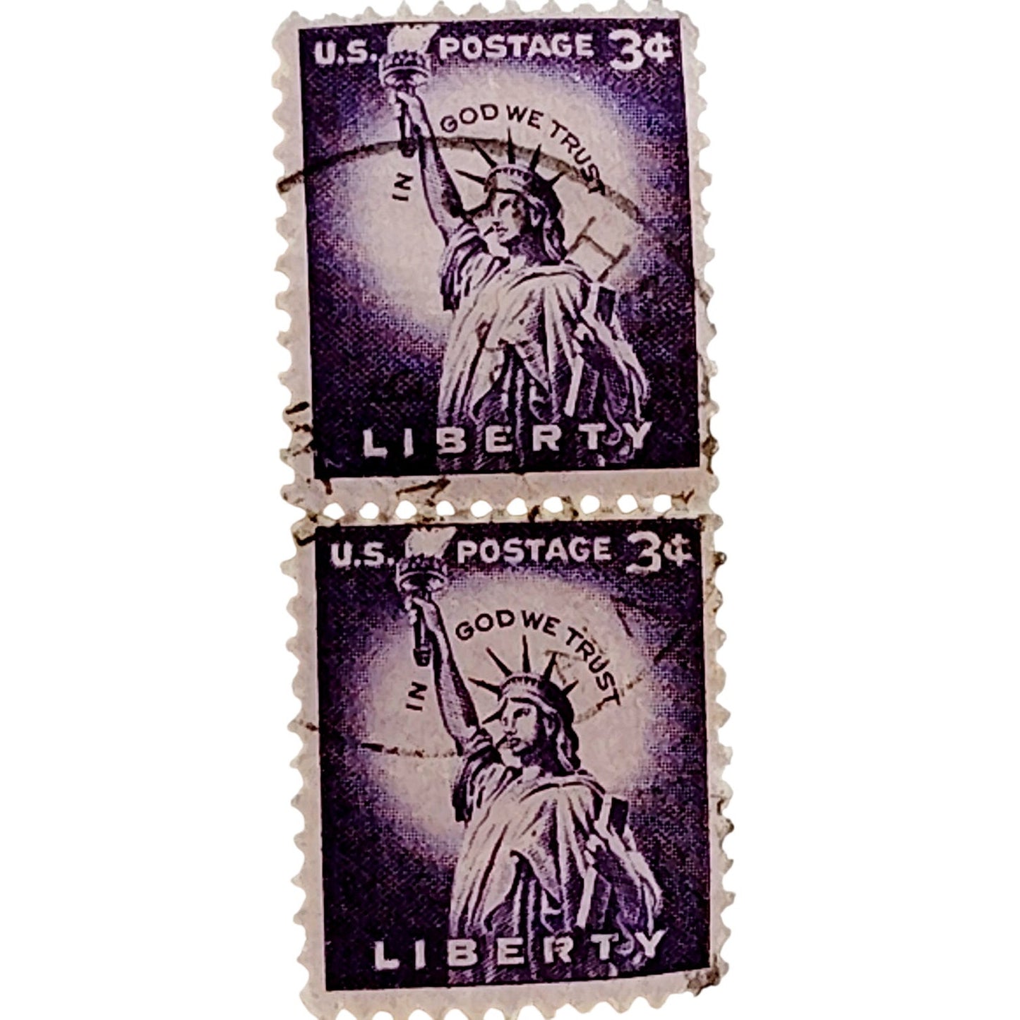 Vertical Pair 1954 USA 3¢ Statue of Liberty Scott 1035 Liberty Series - Canceled
