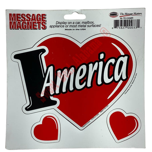I Love America 3-in-1 Magnet, Heart Sizes: 1.25 x 1.25, 1.5 x 1.5 and 5.25 x 4
