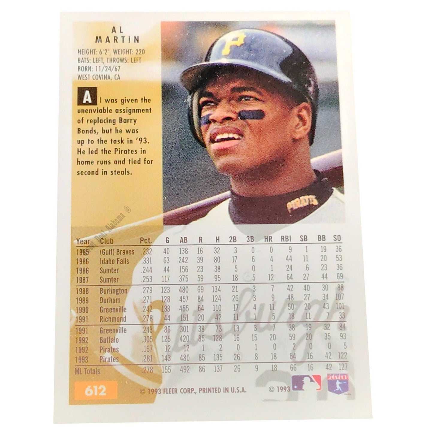 Al Martin, Pittsburgh Pirates, #612, 1994 Fleer Baseball Collector's Card