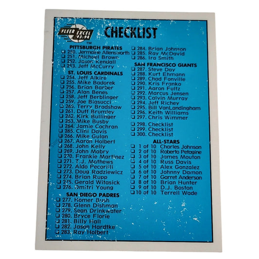 Checklist 125 Through 249, #299,  93-94 Fleer Excel Minor Leagues