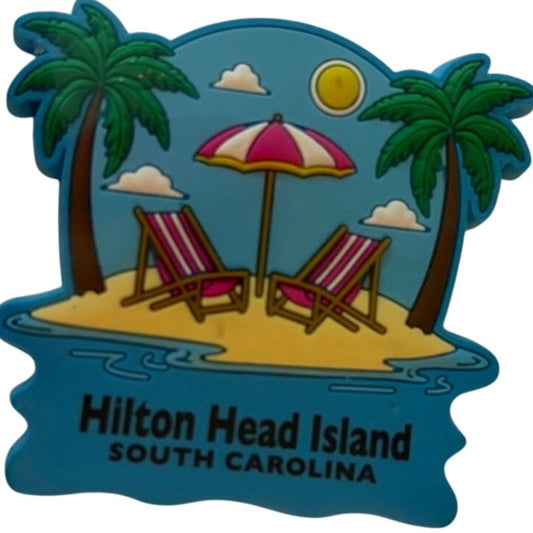 Hilton Head Island South Carolina PVC Rubber Fridge Magnet Beach Scene 2.5x2.5