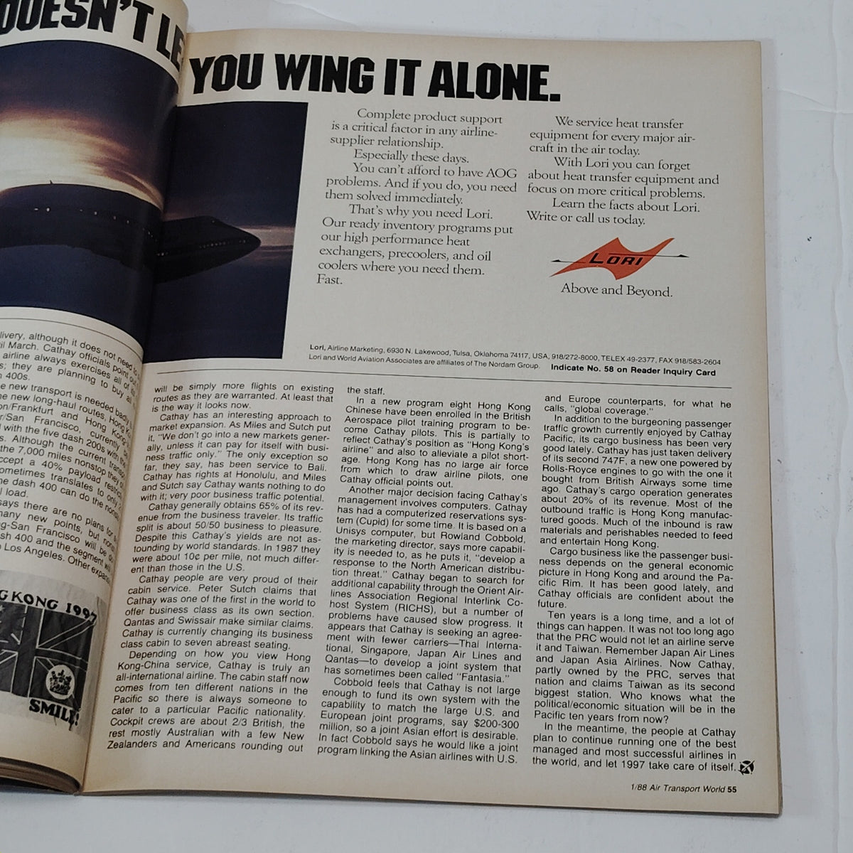 Air Transport World Magazine - January 1988 - Cathay Pacific 747 Cover