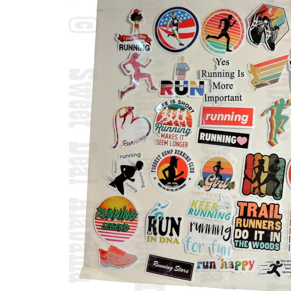55 PCS Running Stickers - Waterproof Vinyl, Multicolor - Indoor & Outdoor Use