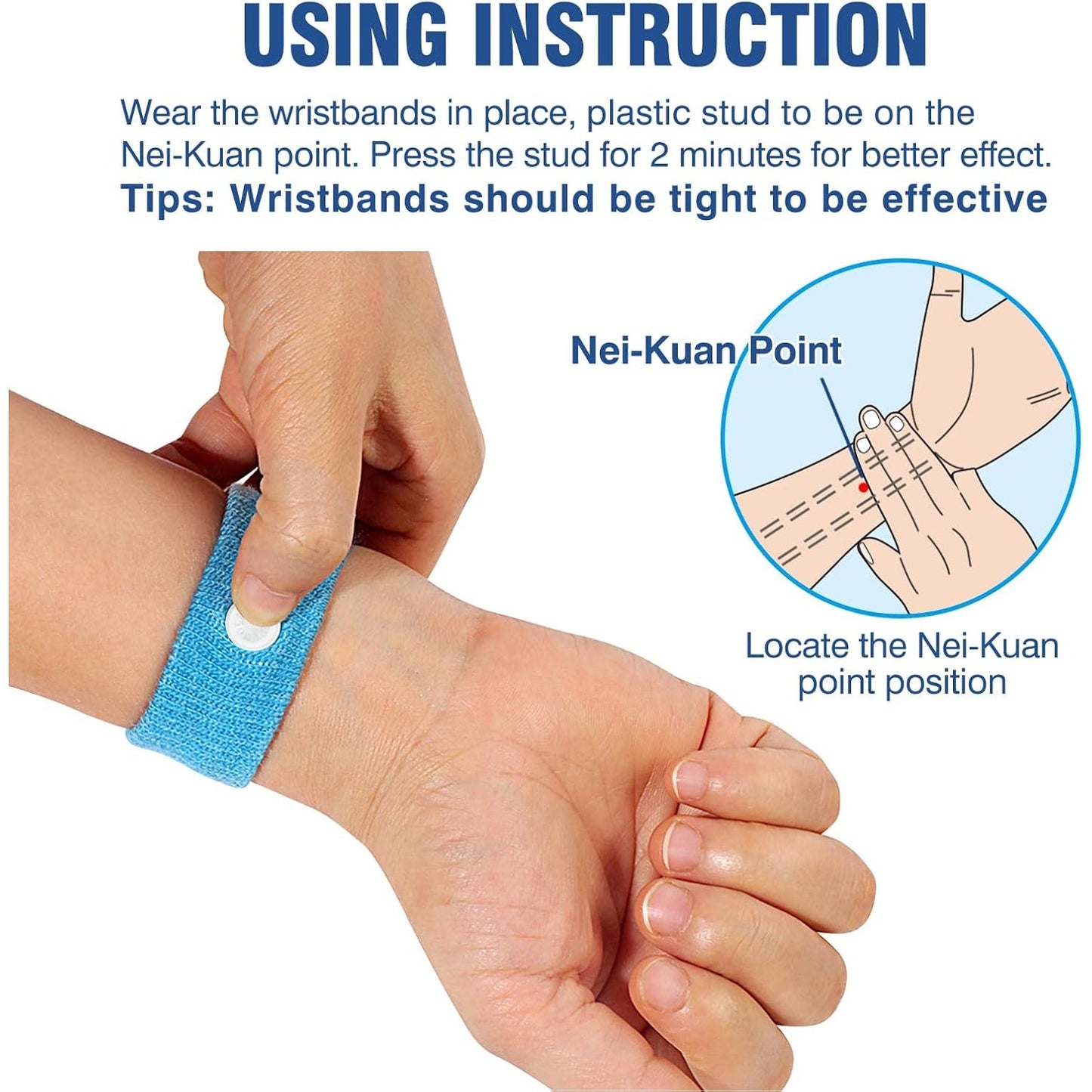 2-Pair Motion Sickness Bands Anti-Nausea Wristbands for Adults & Kids, Blue
