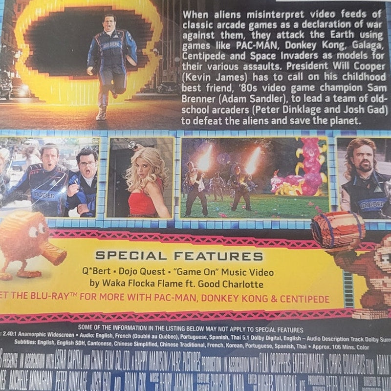Pixels DVD Sony Pictures Sci-Fi Action Comedy Adam Sandler Retro Video Game