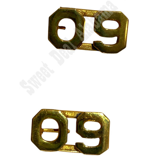 WWI Era Numeric "09", Brass Military C-Clasp Hat / Lapel / Collar Pins Set 3/8"H