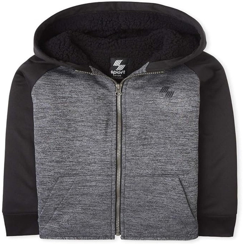 Children’s Place Sport Marled Sherpa Fleece Zip Up Hoodie, LRG 10/12 Fin Gray