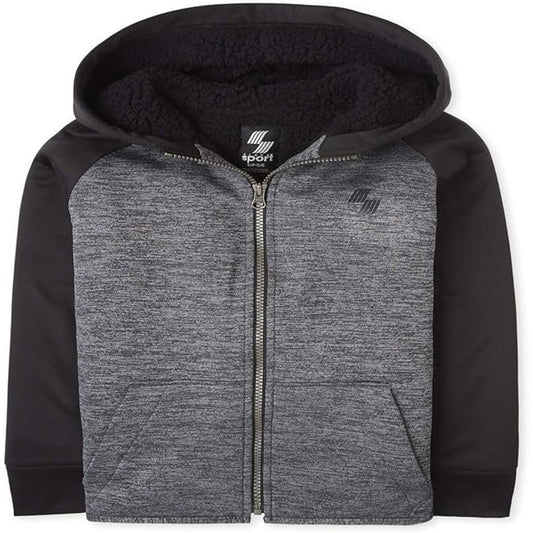 Children’s Place Sport Marled Sherpa Fleece Zip Up Hoodie, LRG 10/12 Fin Gray