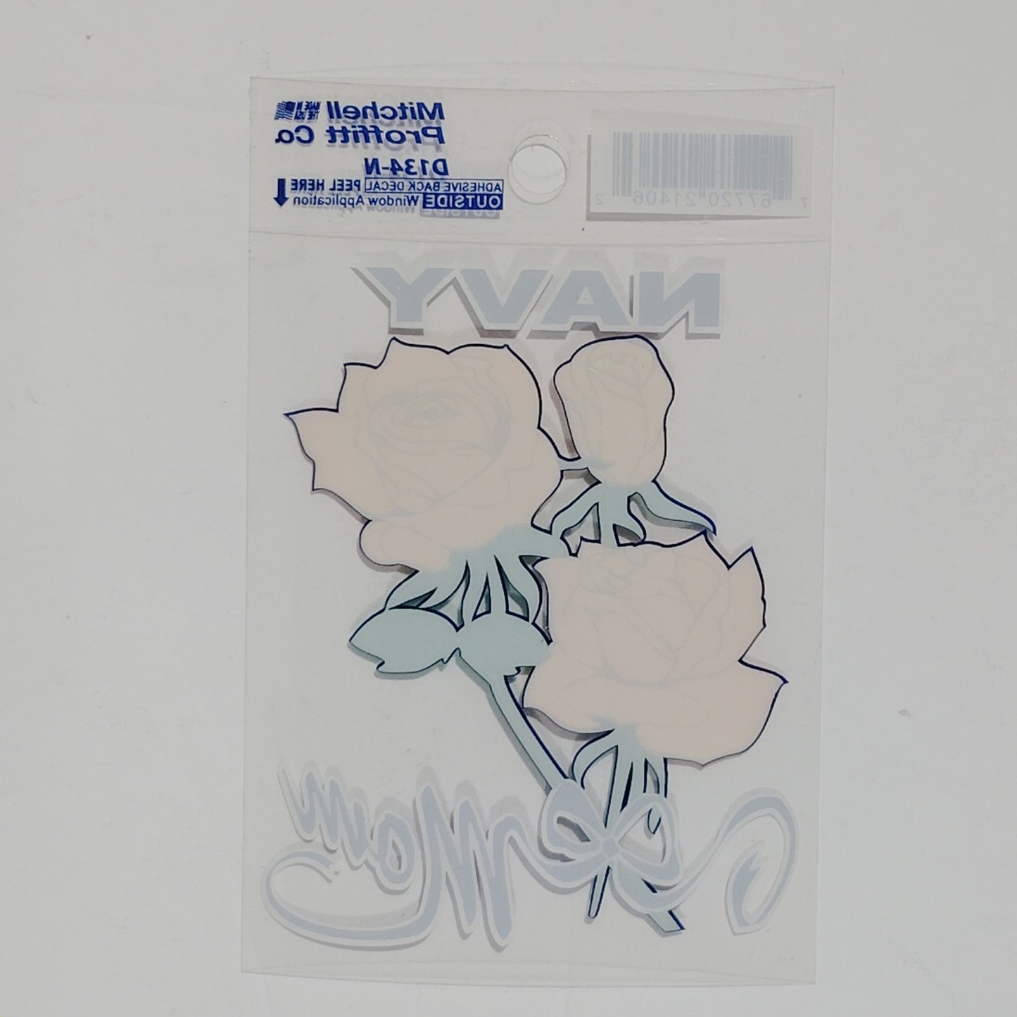 Navy Mom Decal – 3" x 4" Yellow Roses – Vinyl – Outside Window Mount – D433AN