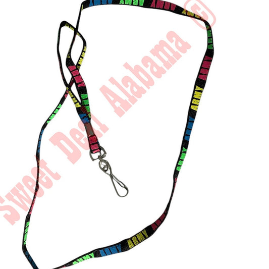 Army Multi-Color Lanyard, 5/16"W, with End Clip for Badge or Keyring 17"L (34")