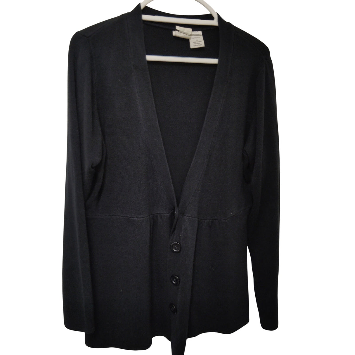 Roaman's Black V-Neck Peplum Cardigan Sweater M 100% Acrylic Ribbed Knit